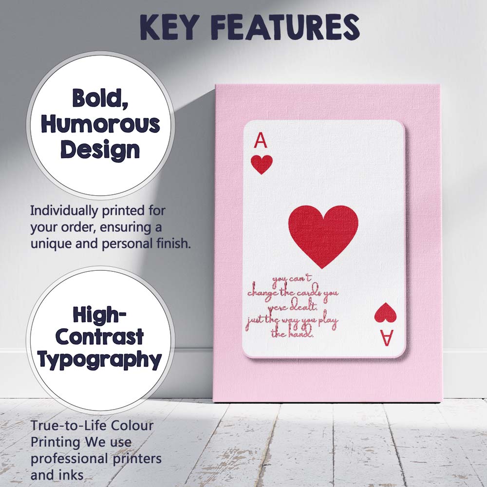 Ace Of Hearts Motivational Playing Card Quote Canvas Wall Art Print Decor Picture Ready to Hang