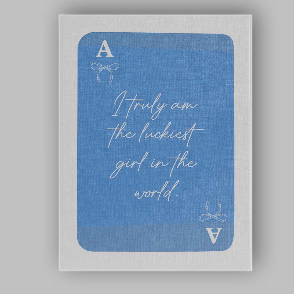 Blue Playing Card Lucky Girl Typography Coquette Canvas Wall Art Print Decor Picture Ready to Hang