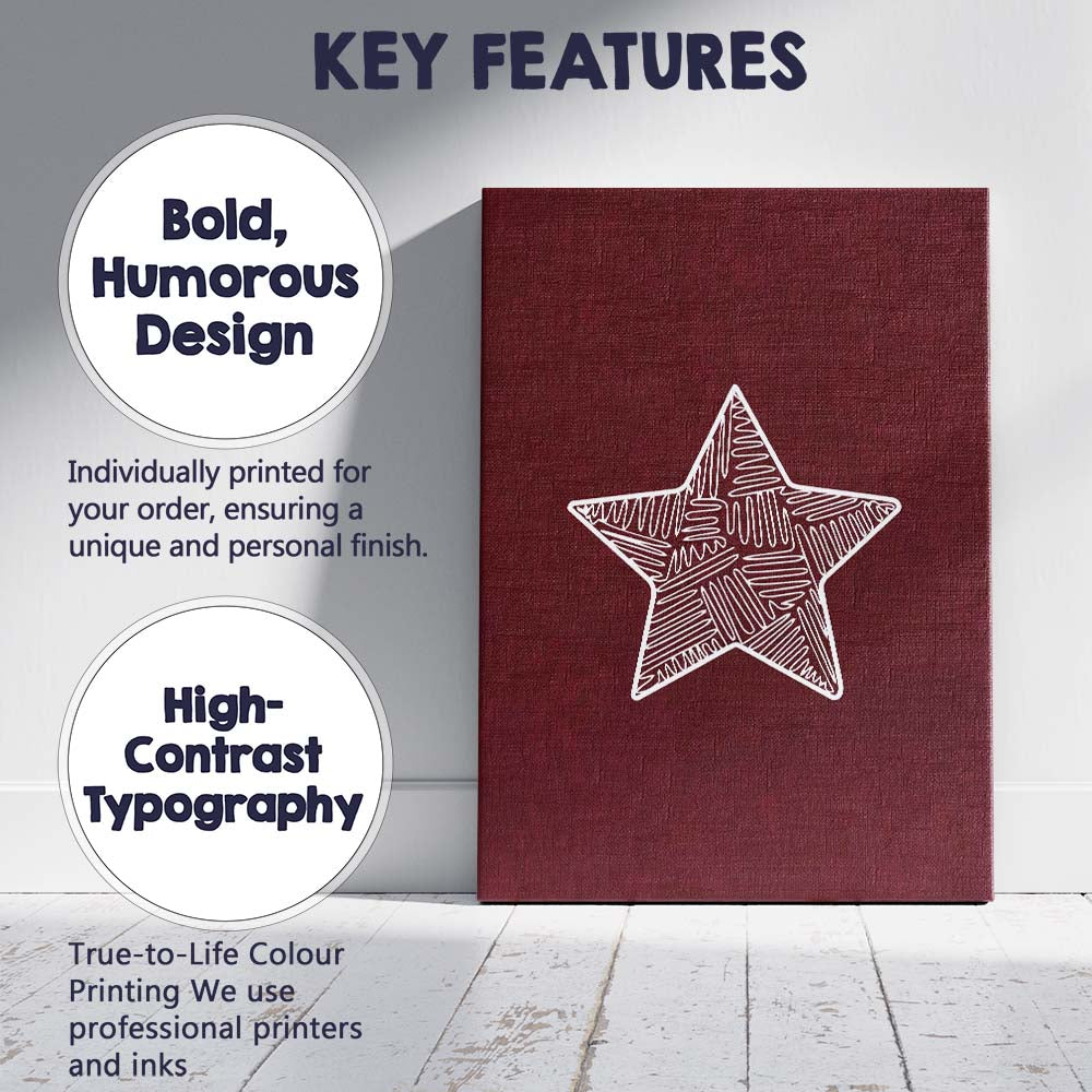 White Hand Drawn Star Burgundy Minimalist Illustration Canvas Wall Art Print Decor Picture Ready to Hang