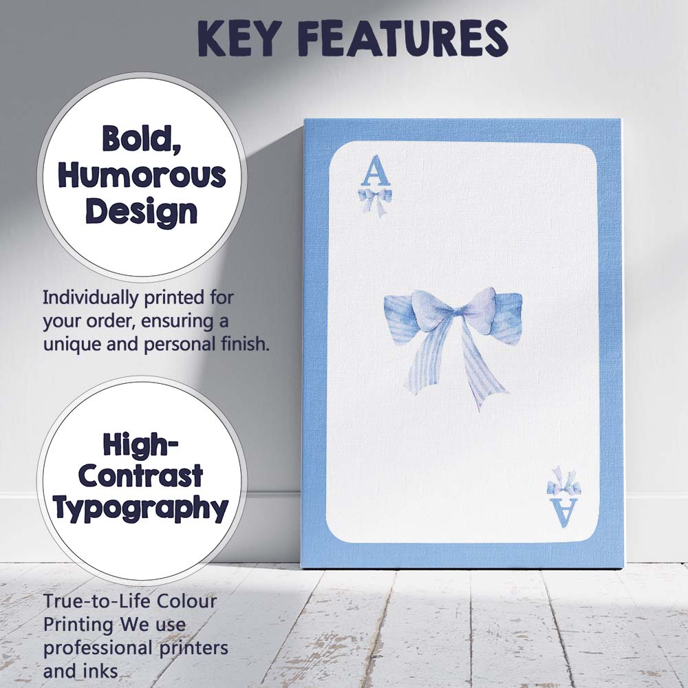 Blue Playing Card Watercolour Bow Minimalist Coquette Canvas Wall Art Print Decor Picture Ready to Hang