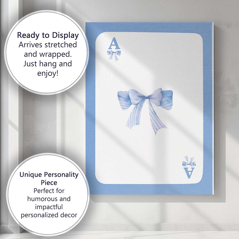 Blue Playing Card Watercolour Bow Minimalist Coquette Canvas Wall Art Print Decor Picture Ready to Hang