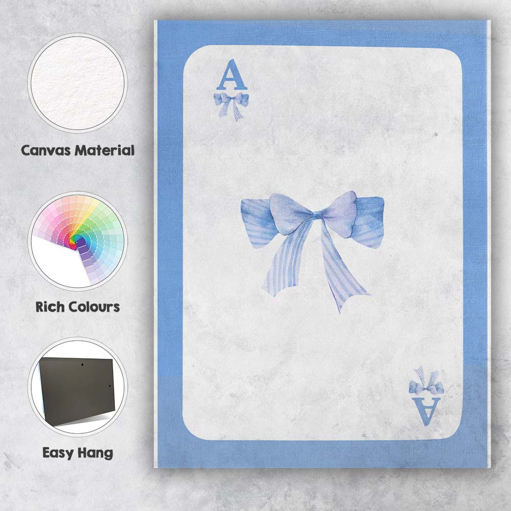 Blue Playing Card Watercolour Bow Minimalist Coquette Canvas Wall Art Print Decor Picture Ready to Hang
