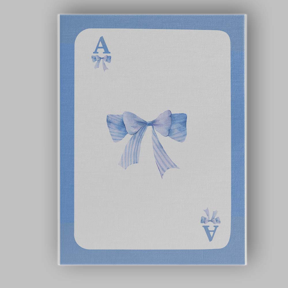 Blue Playing Card Watercolour Bow Minimalist Coquette Canvas Wall Art Print Decor Picture Ready to Hang