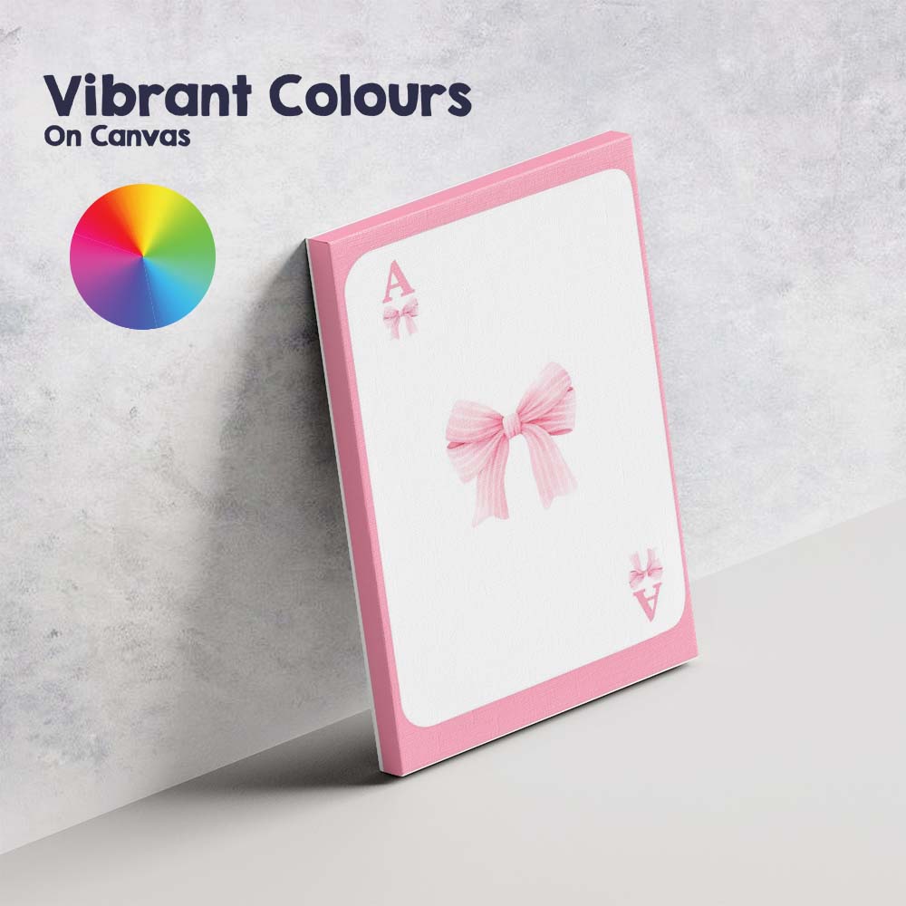 Pink Playing Card Striped Bow Minimalist Coquette Canvas Wall Art Print Decor Picture Ready to Hang