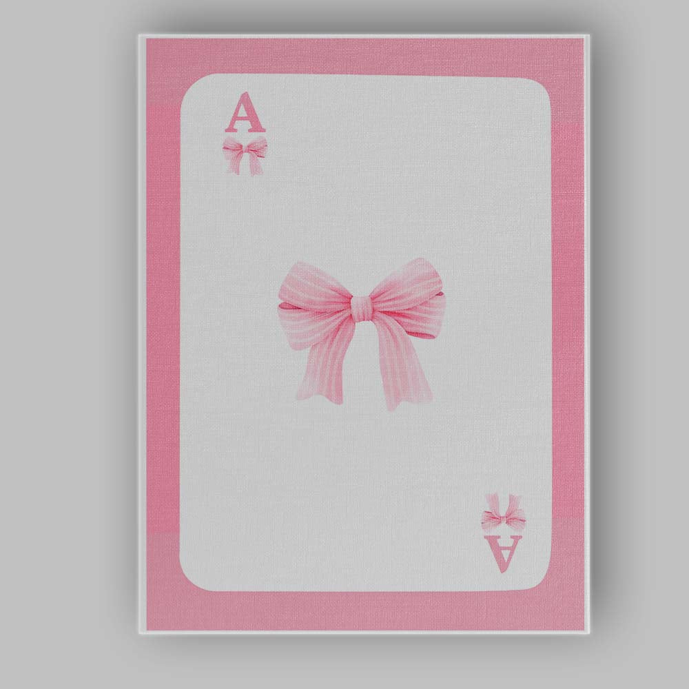 Pink Playing Card Striped Bow Minimalist Coquette Canvas Wall Art Print Decor Picture Ready to Hang