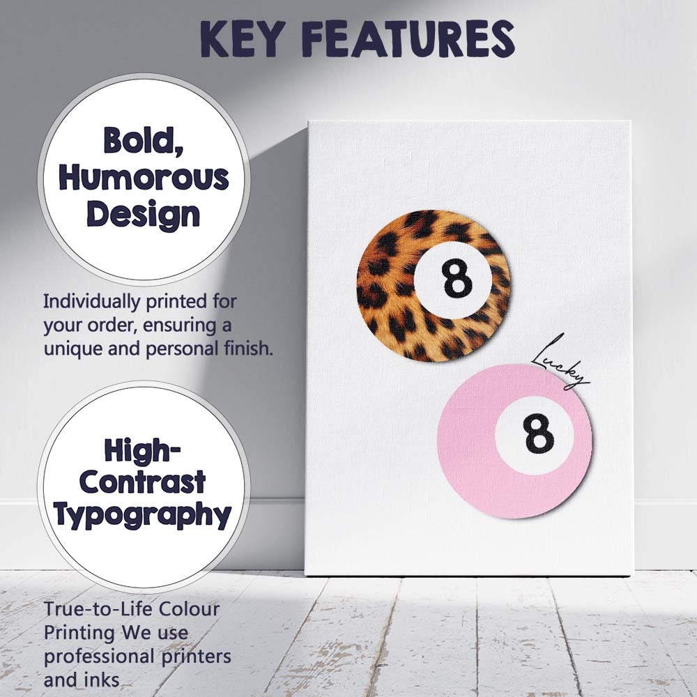 Pink Lucky Eight Ball Coquette Aesthetic Illustration Canvas Wall Art Print Decor Picture Ready to Hang