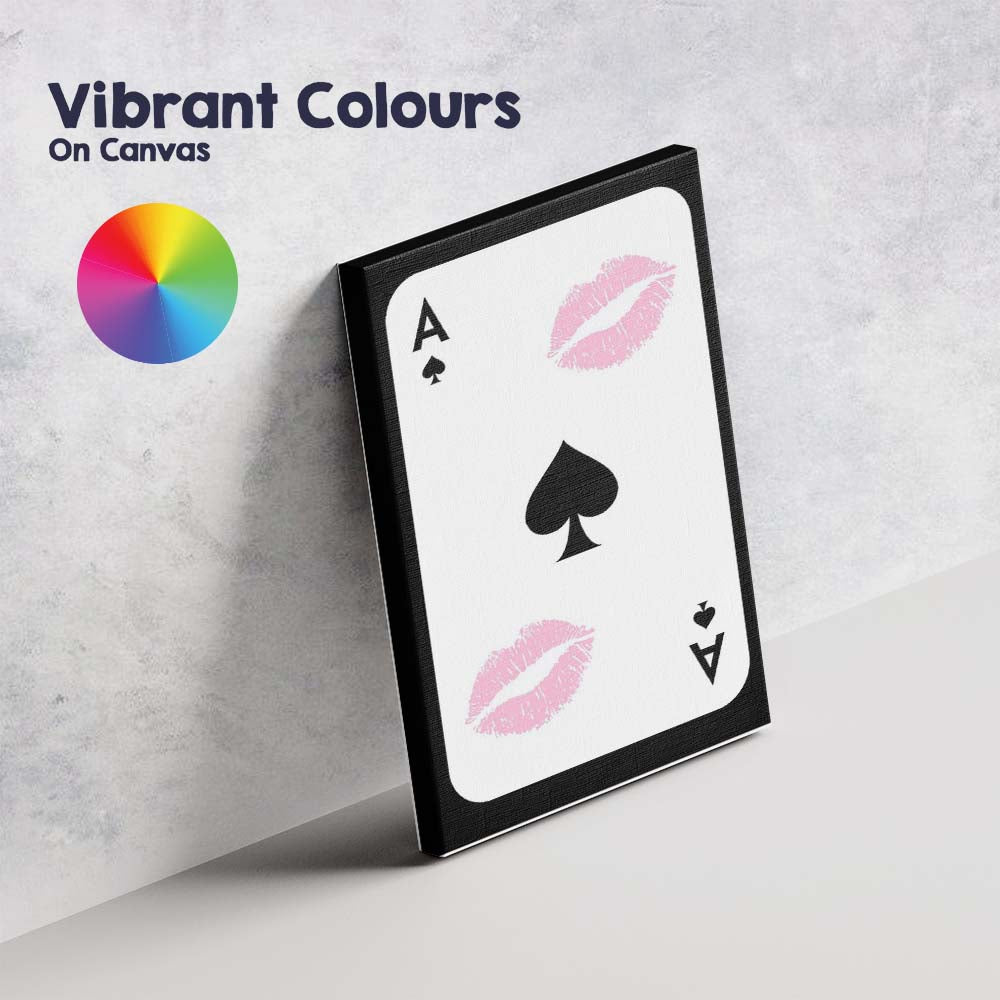 Pink Lip Print Ace of Spades Playing Card Coquette Canvas Wall Art Print Decor Picture Ready to Hang