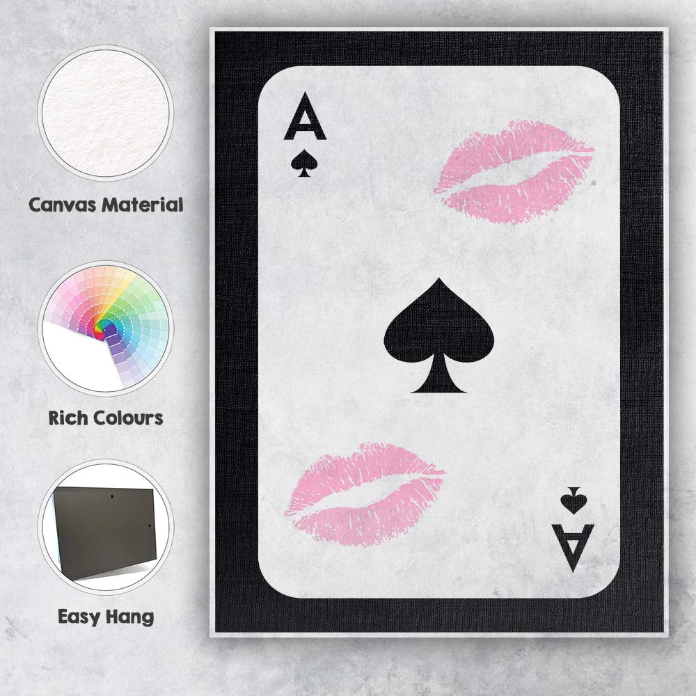 Pink Lip Print Ace of Spades Playing Card Coquette Canvas Wall Art Print Decor Picture Ready to Hang