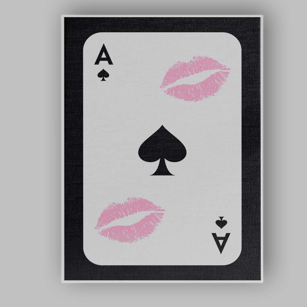 Pink Lip Print Ace of Spades Playing Card Coquette Canvas Wall Art Print Decor Picture Ready to Hang