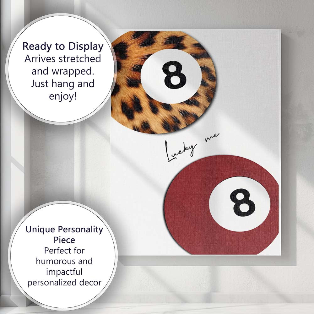 Leopard Print Lucky Eight Ball Billiards Illustration Canvas Wall Art Print Decor Picture Ready to Hang