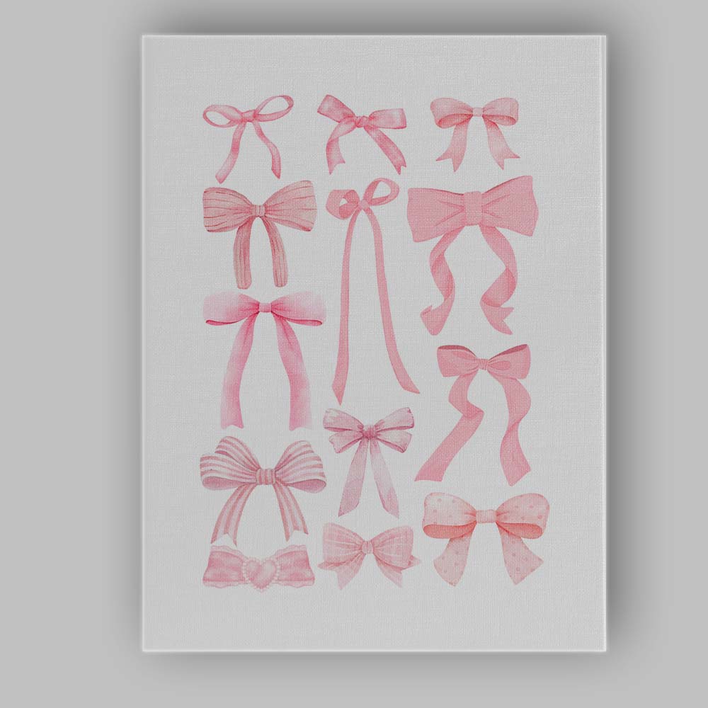 Pink Watercolour Coquette Ribbon Bow Collection Canvas Wall Art Print Decor Picture Ready to Hang
