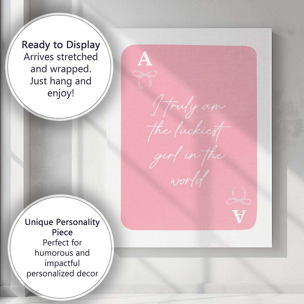 Pink Playing Card Inspirational Quote Coquette Typography Canvas Wall Art Print Decor Picture Ready to Hang
