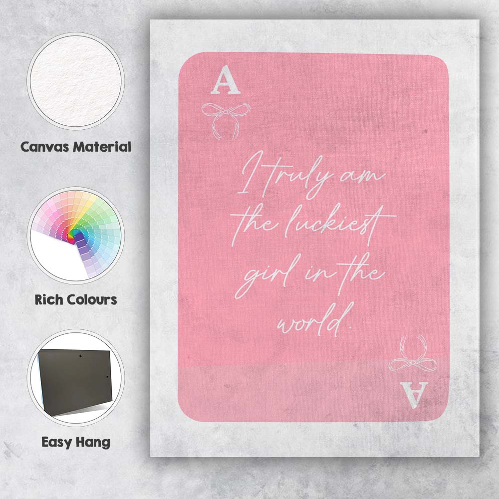 Pink Playing Card Inspirational Quote Coquette Typography Canvas Wall Art Print Decor Picture Ready to Hang