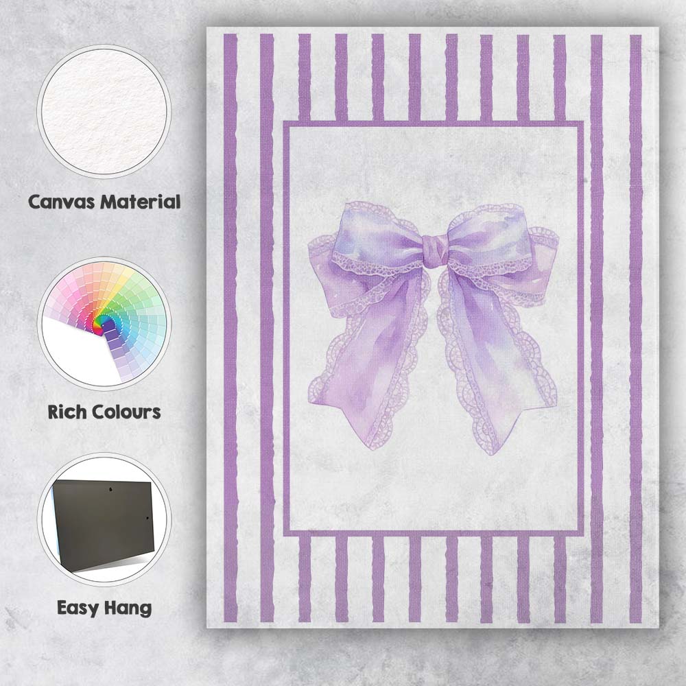 Pastel Lavender Lace Ribbon Bow Striped Coquette Canvas Wall Art Print Decor Picture Ready to Hang