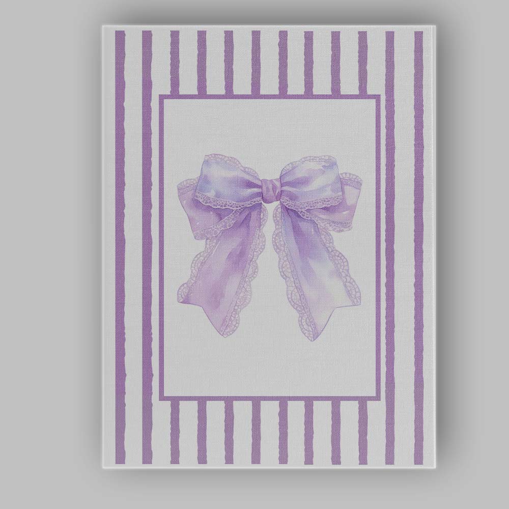 Pastel Lavender Lace Ribbon Bow Striped Coquette Canvas Wall Art Print Decor Picture Ready to Hang