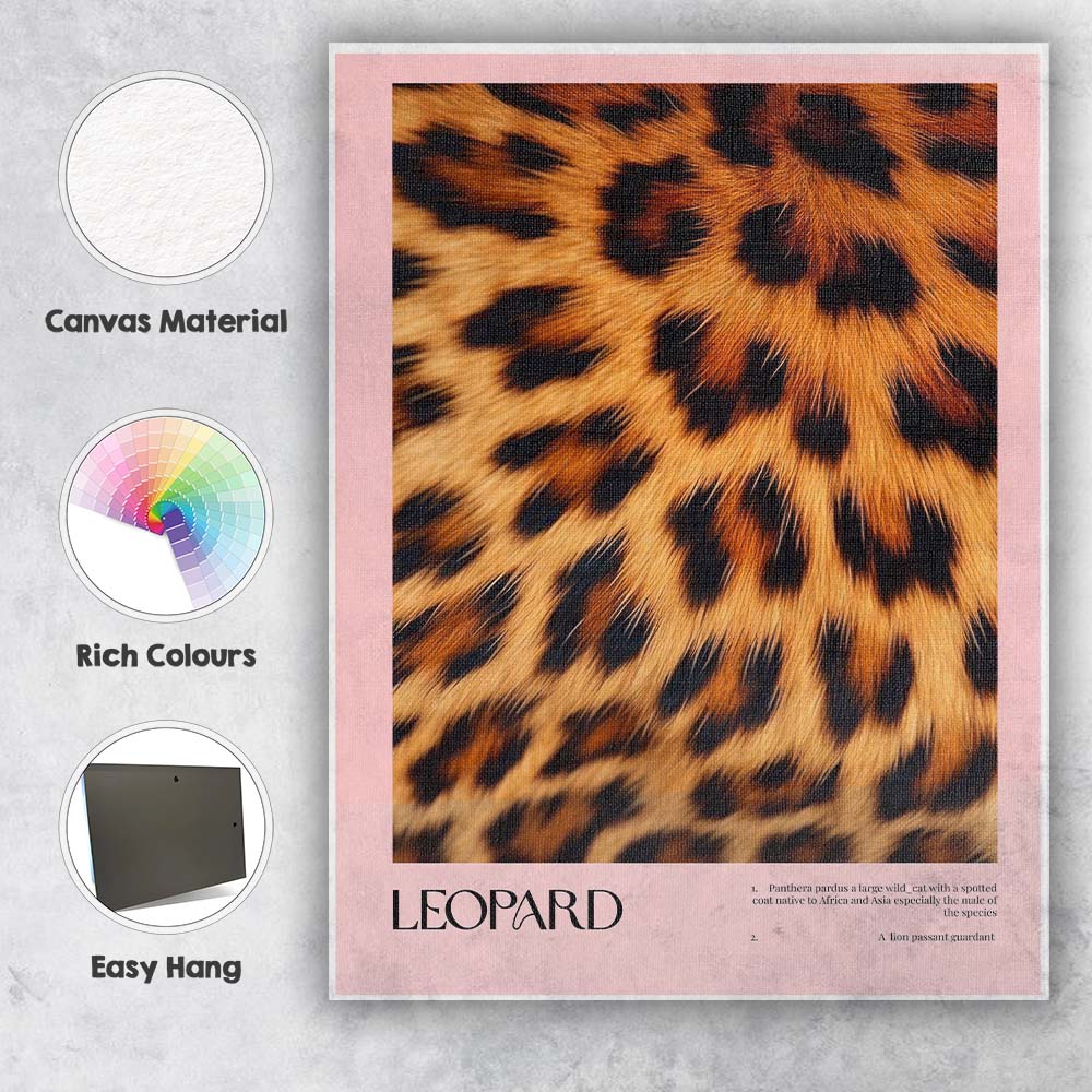 Pink Leopard Fur Fashion Animal Print Poster Canvas Wall Art Print Decor Picture Ready to Hang