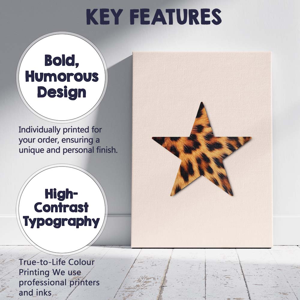Brown Leopard Print Star Minimalist Neutral Background Canvas Wall Art Print Decor Picture Ready to Hang
