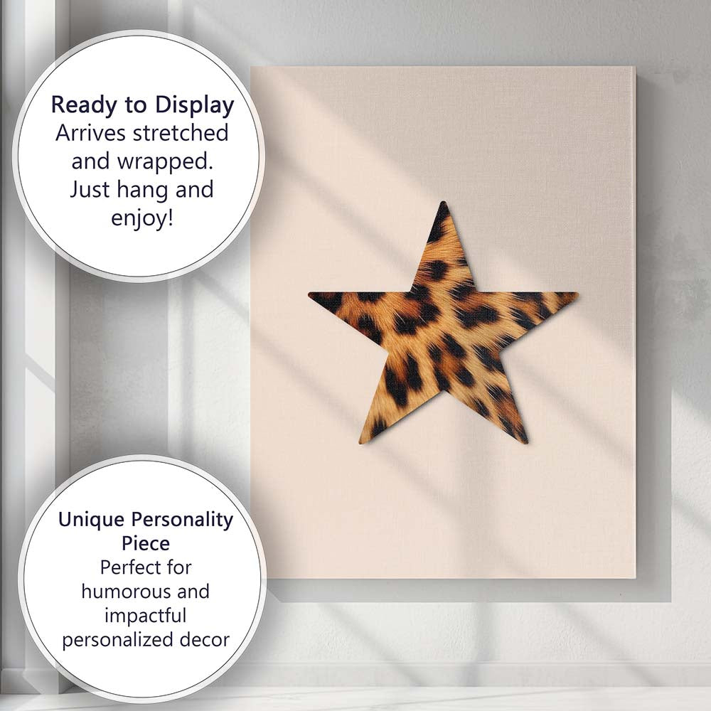 Brown Leopard Print Star Minimalist Neutral Background Canvas Wall Art Print Decor Picture Ready to Hang