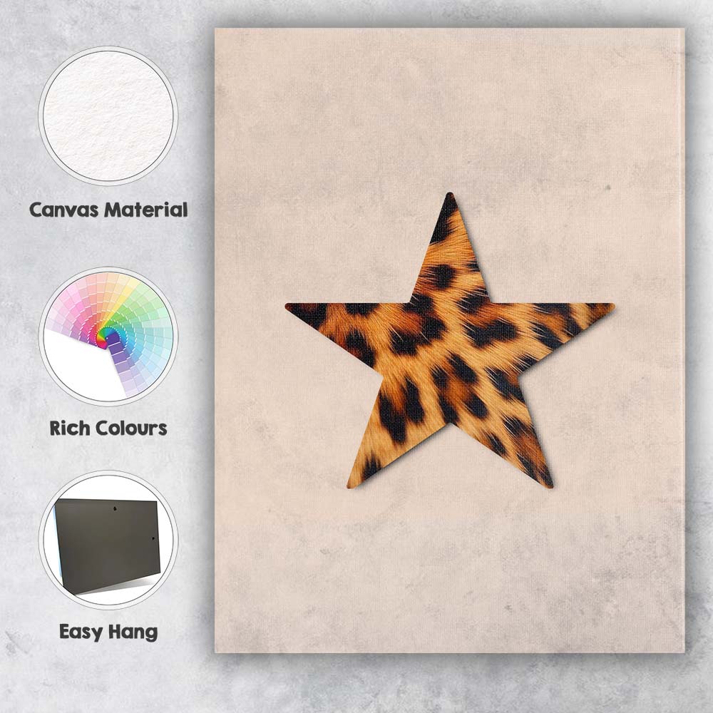 Brown Leopard Print Star Minimalist Neutral Background Canvas Wall Art Print Decor Picture Ready to Hang