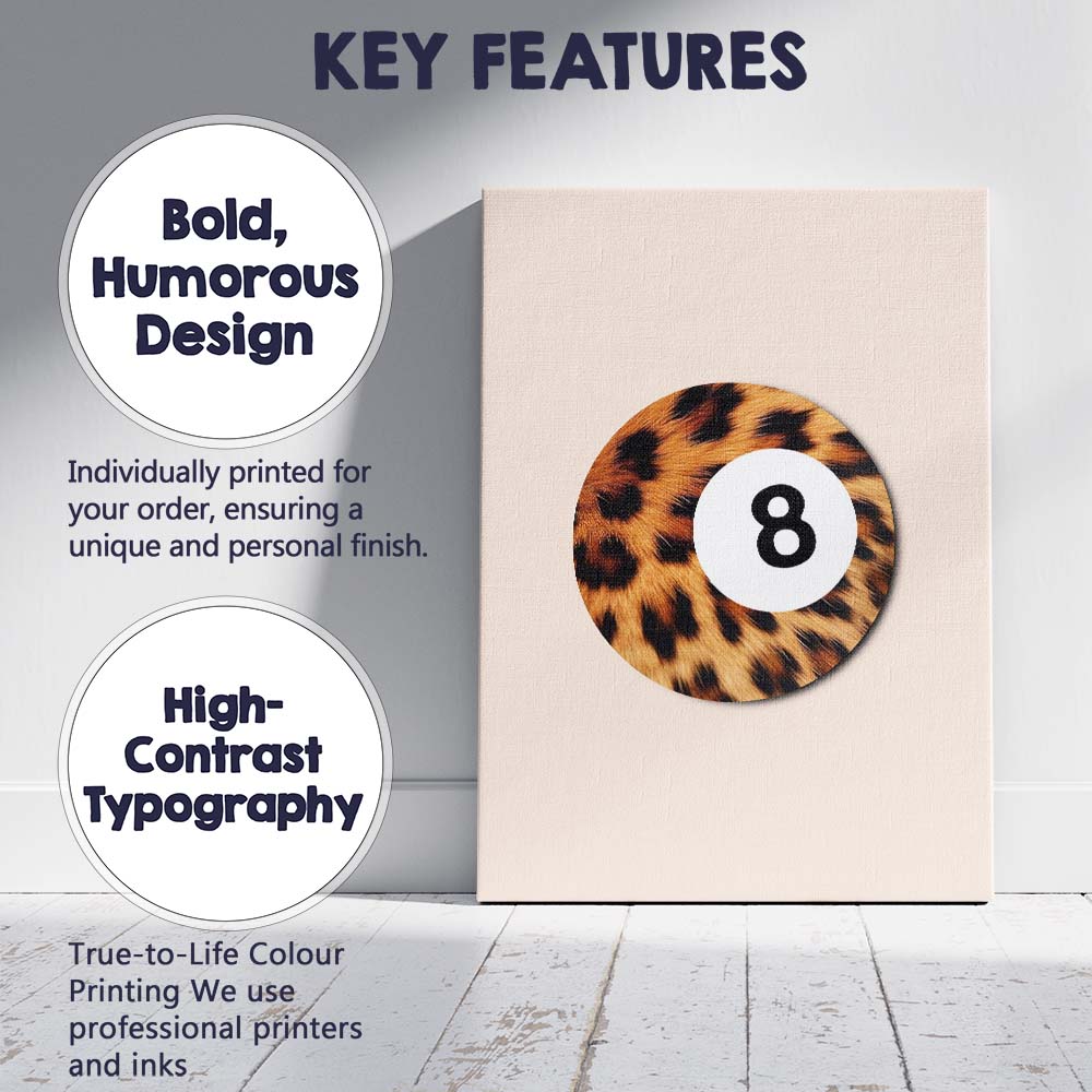 Leopard Print Eight Ball Minimalist Retro Canvas Wall Art Print Decor Picture Ready to Hang