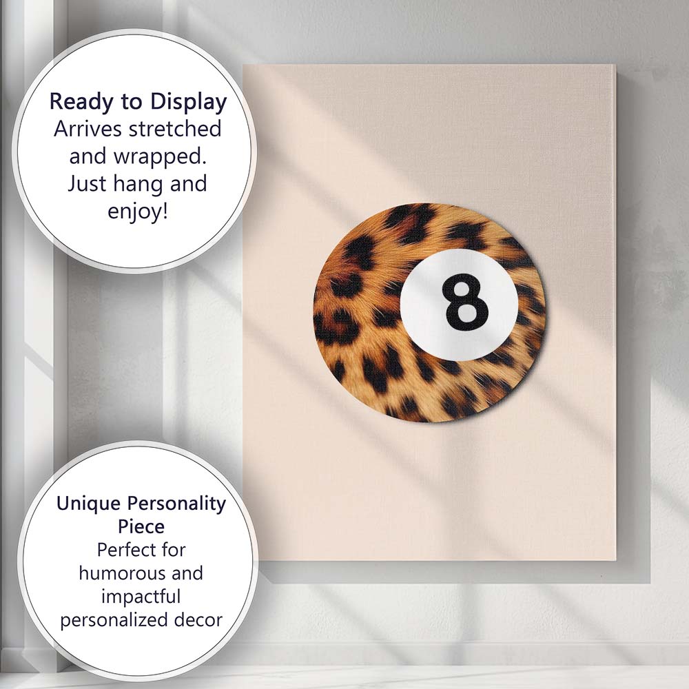 Leopard Print Eight Ball Minimalist Retro Canvas Wall Art Print Decor Picture Ready to Hang