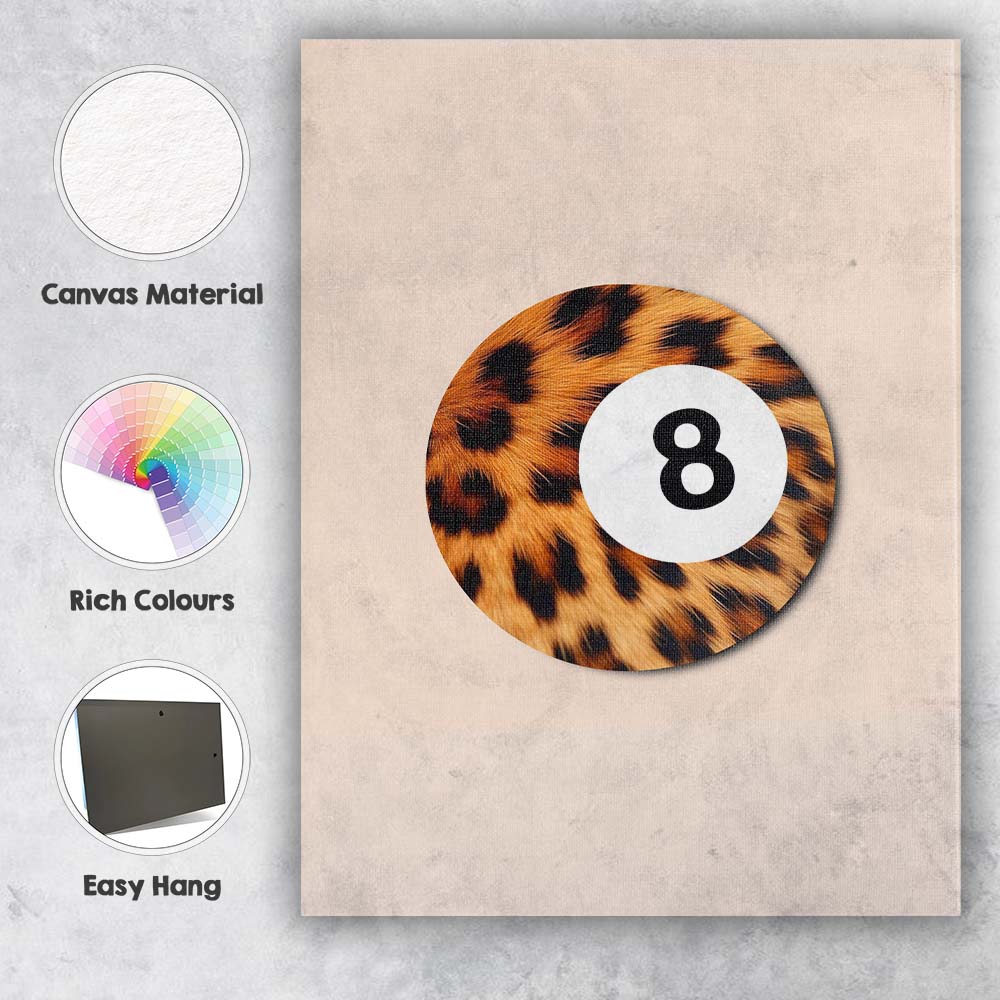 Leopard Print Eight Ball Minimalist Retro Canvas Wall Art Print Decor Picture Ready to Hang