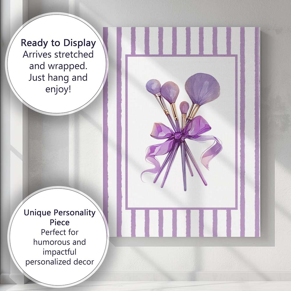 Lavender Makeup Brushes With Ribbon Coquette Illustration Canvas Wall Art Print Decor Picture Ready to Hang