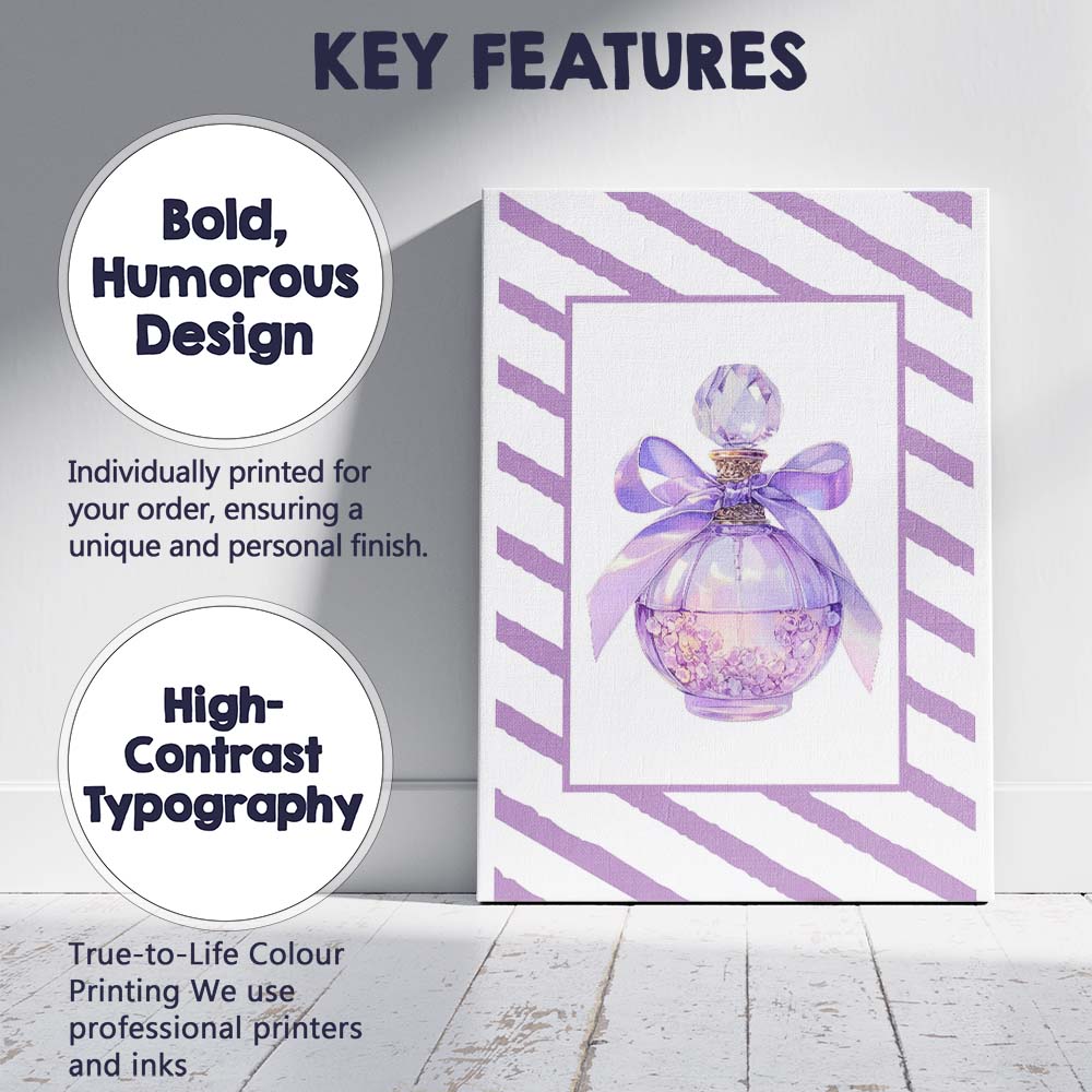 Lavender Perfume Bottle With Ribbon Coquette Illustration Canvas Wall Art Print Decor Picture Ready to Hang