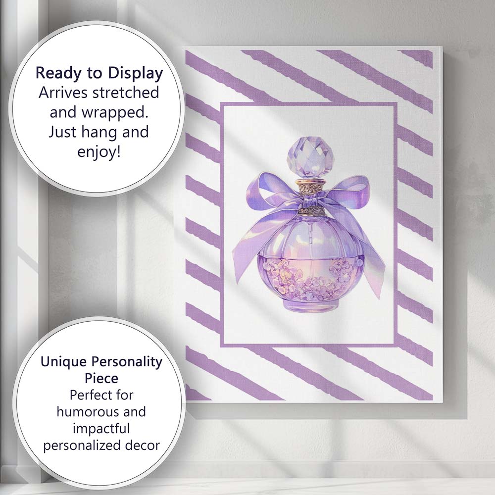 Lavender Perfume Bottle With Ribbon Coquette Illustration Canvas Wall Art Print Decor Picture Ready to Hang