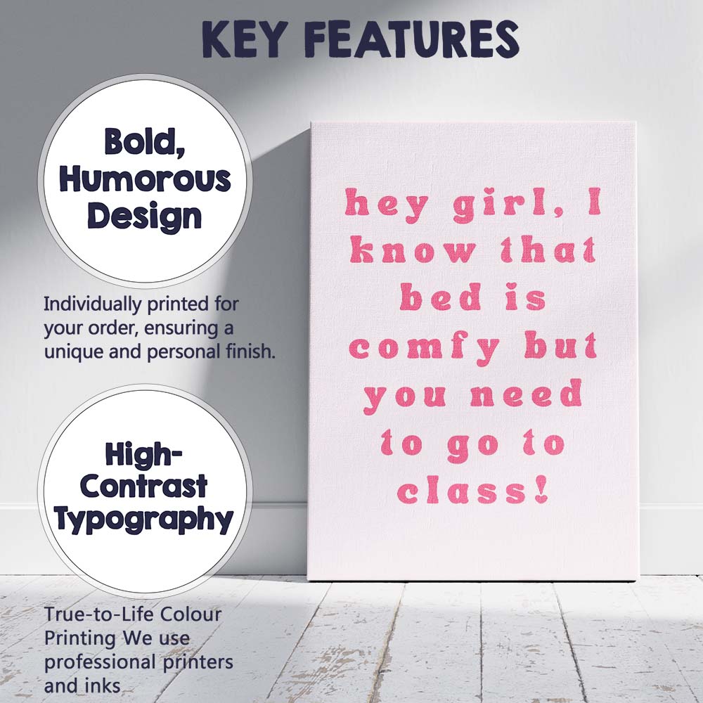 Pink Hey Girl Motivational Typography Quote Canvas Wall Art Print Decor Picture Ready to Hang