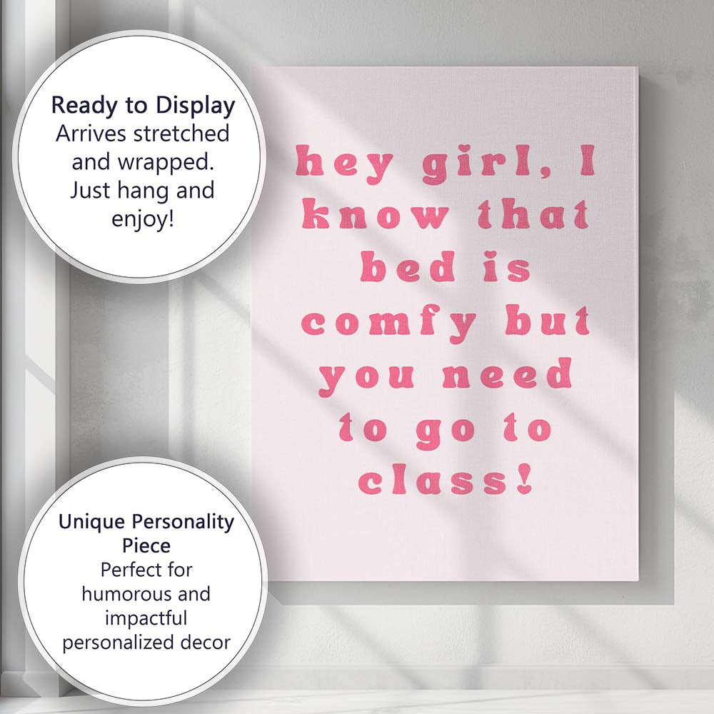 Pink Hey Girl Motivational Typography Quote Canvas Wall Art Print Decor Picture Ready to Hang