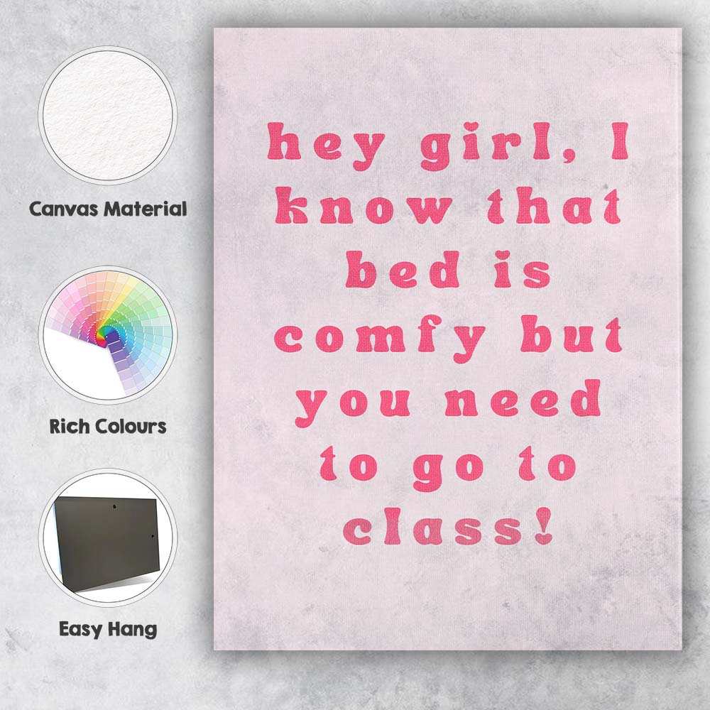 Pink Hey Girl Motivational Typography Quote Canvas Wall Art Print Decor Picture Ready to Hang