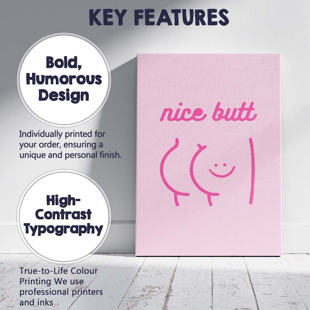 Cute Nice Butt Minimal Line Art Humorous Canvas Wall Art Print Decor Picture Ready to Hang