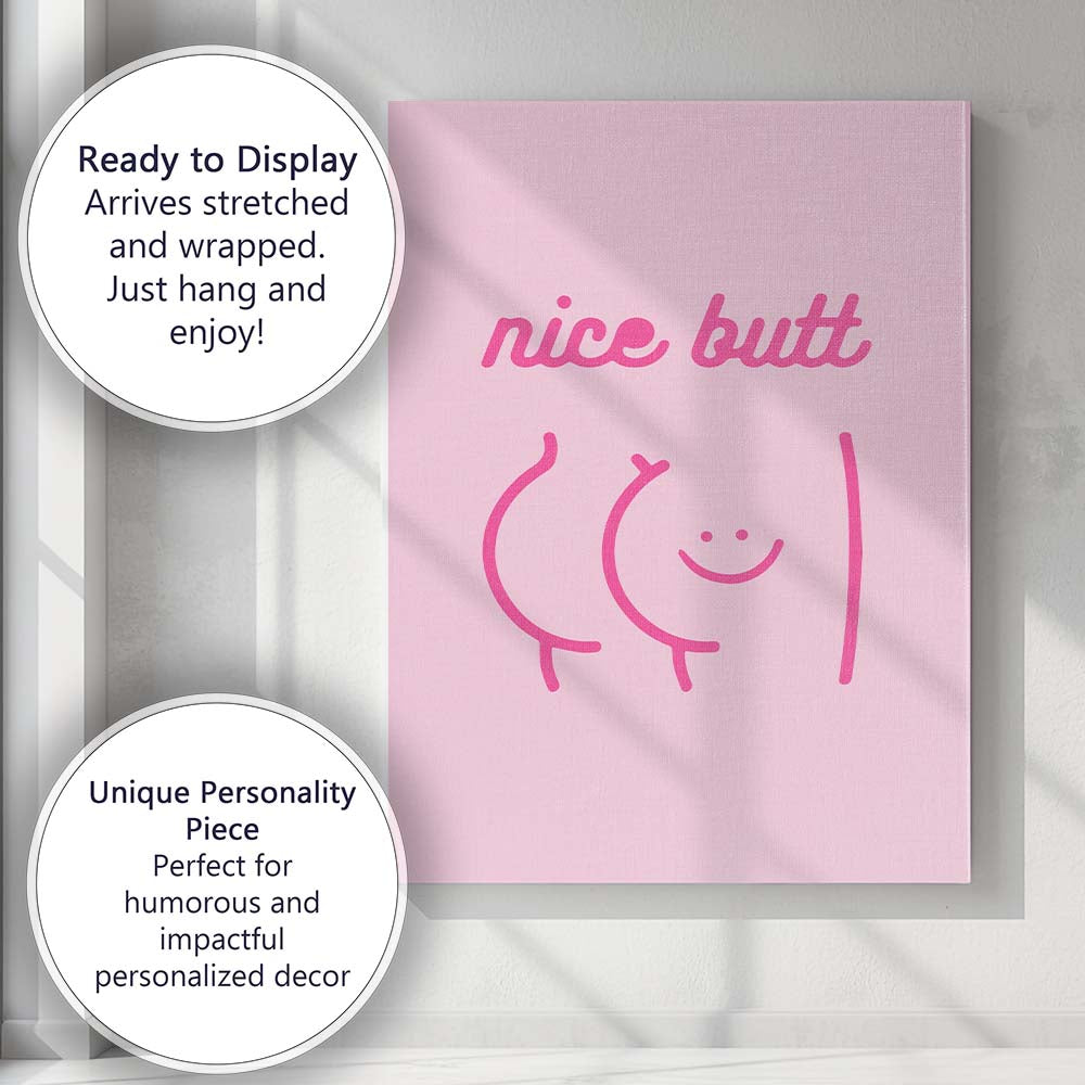 Cute Nice Butt Minimal Line Art Humorous Canvas Wall Art Print Decor Picture Ready to Hang