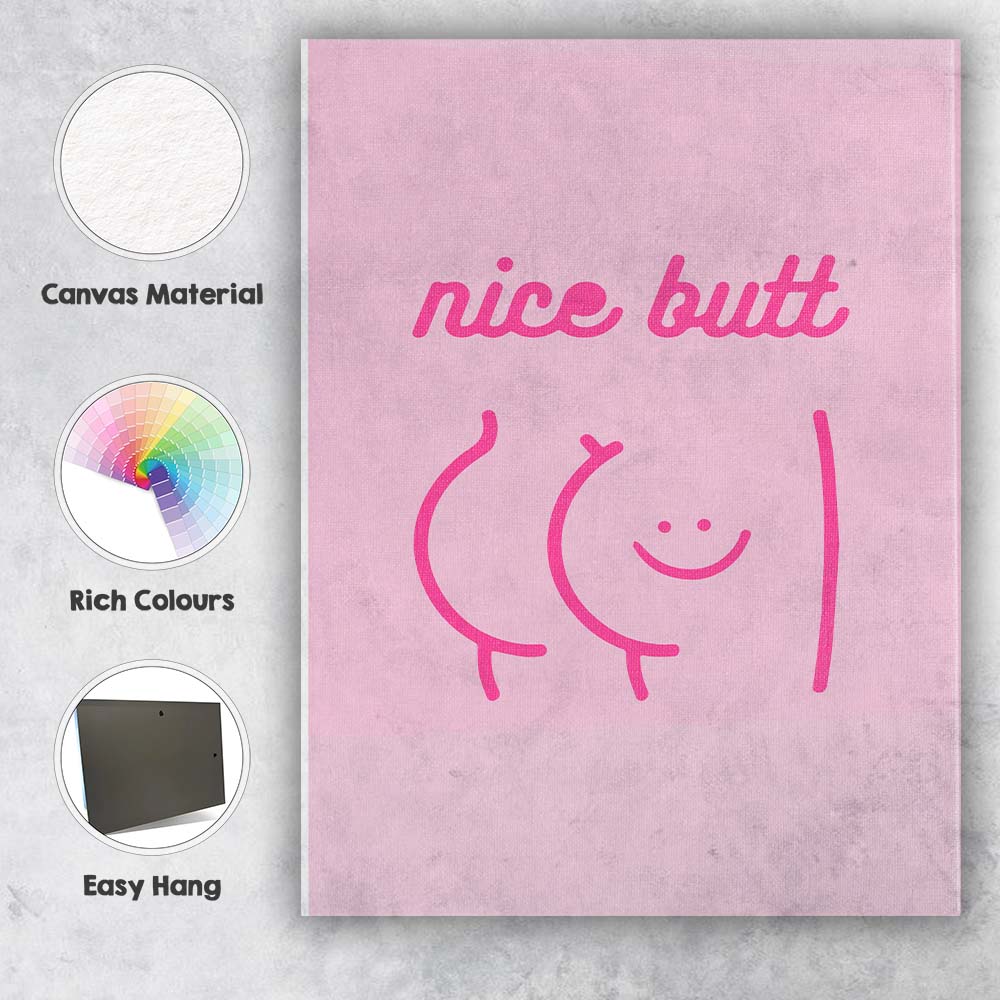 Cute Nice Butt Minimal Line Art Humorous Canvas Wall Art Print Decor Picture Ready to Hang