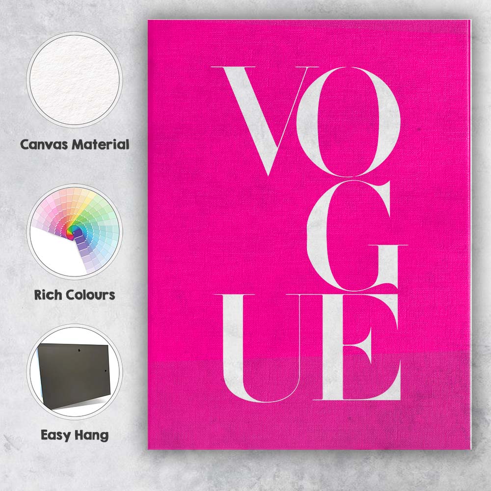 Hot Pink Vogue Fashion Typography Minimalist Canvas Wall Art Print Decor Picture Ready to Hang
