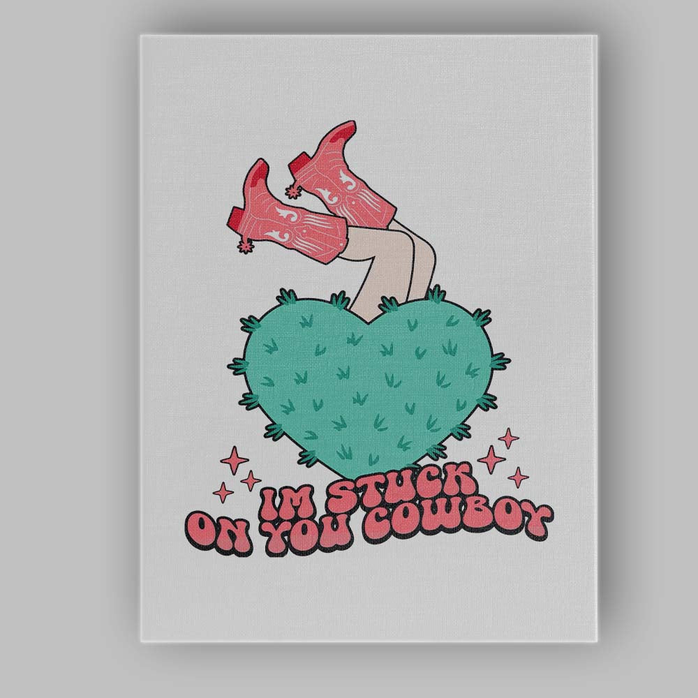 Cute Cowboy Boots Heart Cactus Western Typography Canvas Wall Art Print Decor Picture Ready to Hang