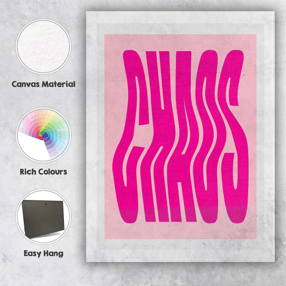 Bold Pink Wavy Chaos Typography Retro Canvas Wall Art Print Decor Picture Ready to Hang