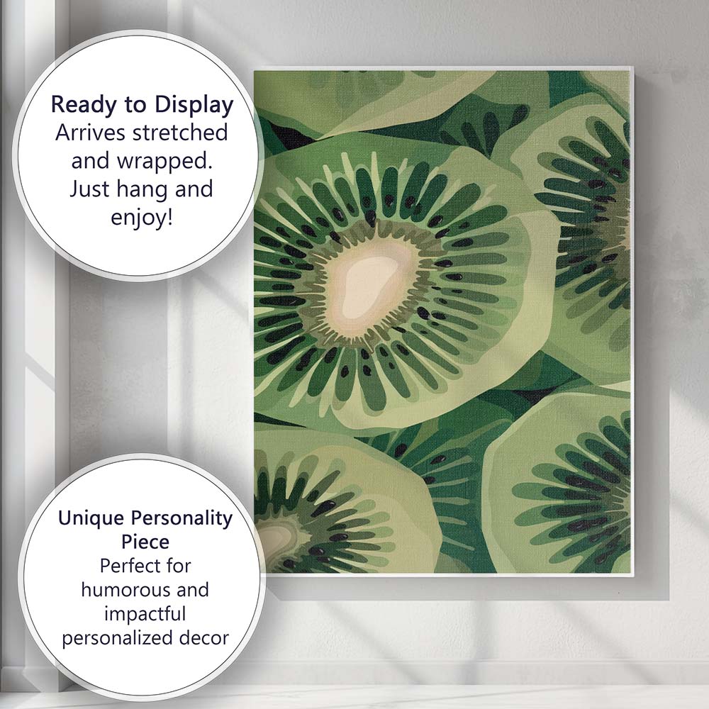 Abstract Green Kiwi Fruit Slice Botanical Pattern Canvas Wall Art Print Decor Picture Ready to Hang