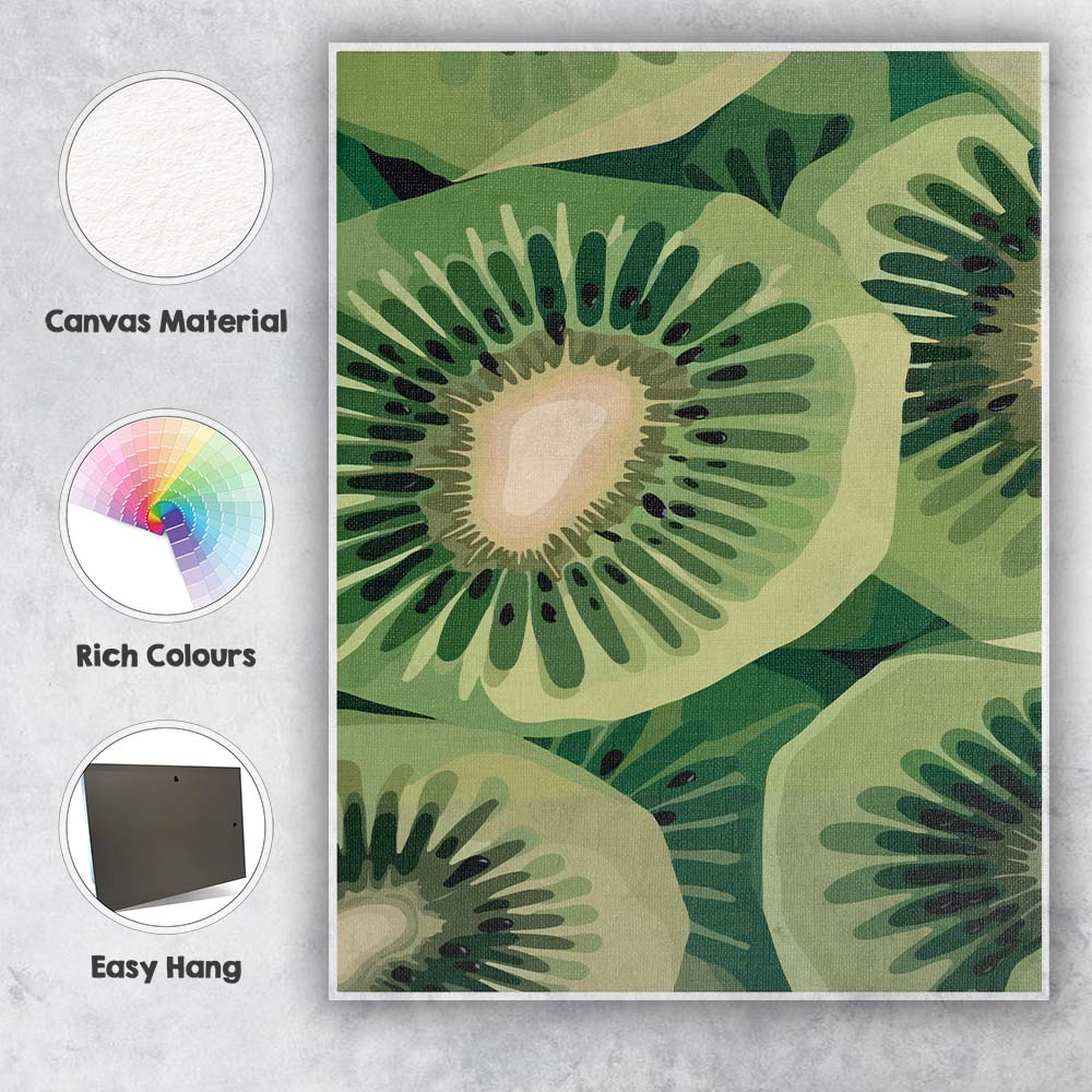 Abstract Green Kiwi Fruit Slice Botanical Pattern Canvas Wall Art Print Decor Picture Ready to Hang
