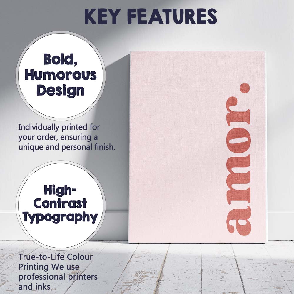 Minimalist Terracotta Amore Typography Pink Quote Canvas Wall Art Print Decor Picture Ready to Hang