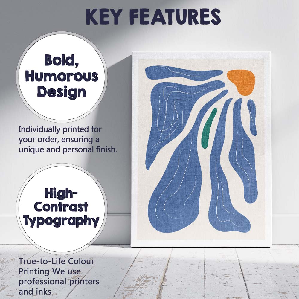 Scandinavian Blue Abstract Organic Shapes Minimalist Canvas Wall Art Print Decor Picture Ready to Hang