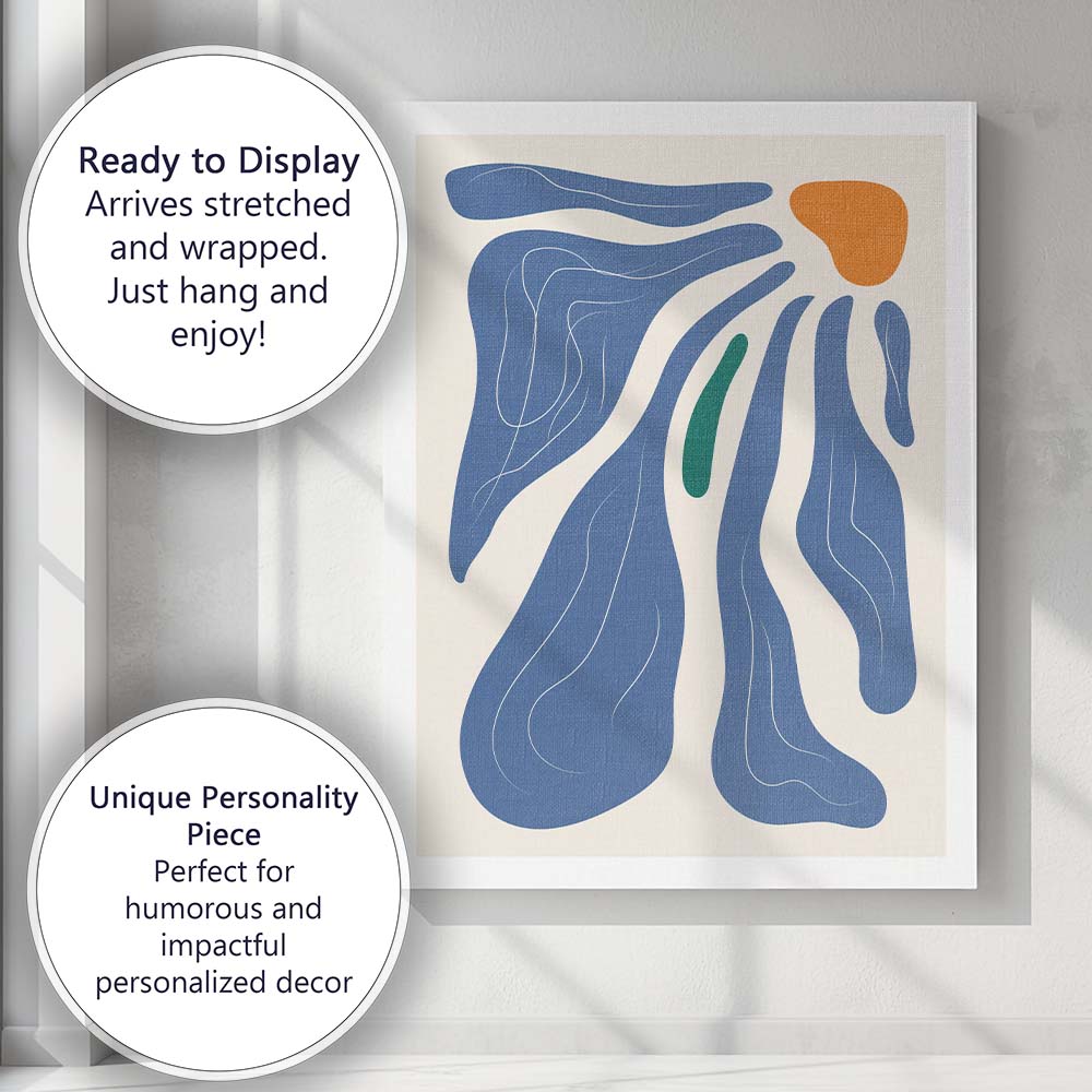 Scandinavian Blue Abstract Organic Shapes Minimalist Canvas Wall Art Print Decor Picture Ready to Hang