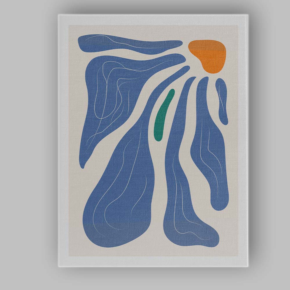 Scandinavian Blue Abstract Organic Shapes Minimalist Canvas Wall Art Print Decor Picture Ready to Hang