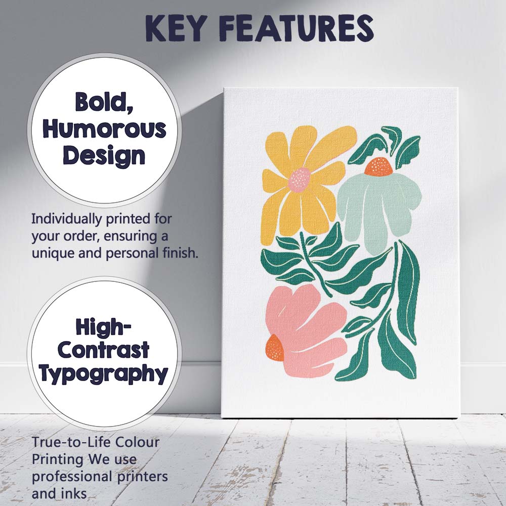 Contemporary Colourful Floral Botanical Illustration Canvas Wall Art Print Decor Picture Ready to Hang