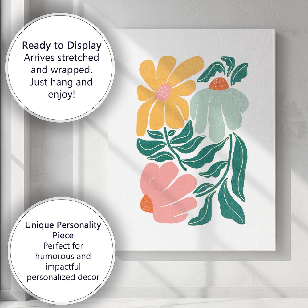 Contemporary Colourful Floral Botanical Illustration Canvas Wall Art Print Decor Picture Ready to Hang