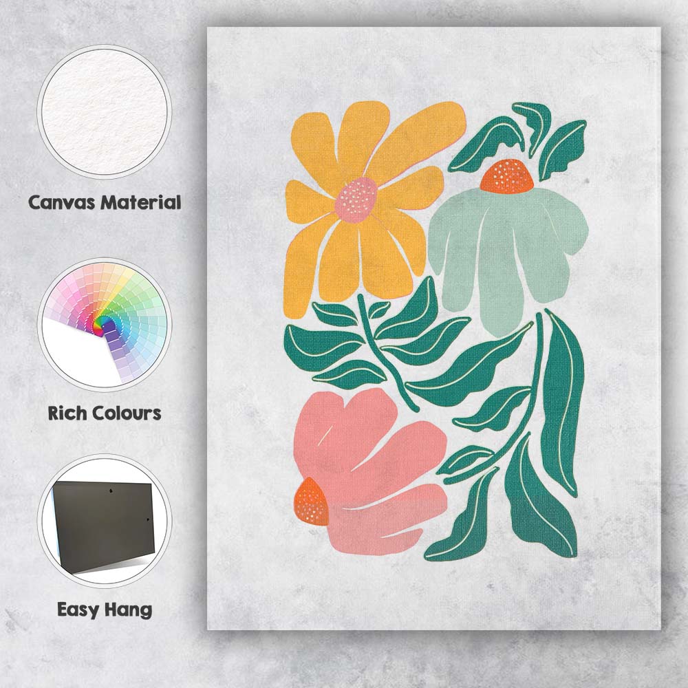 Contemporary Colourful Floral Botanical Illustration Canvas Wall Art Print Decor Picture Ready to Hang