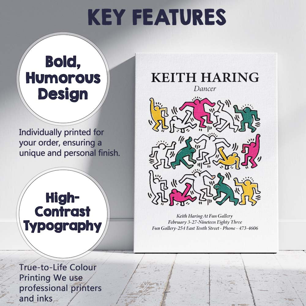 Keith Haring Colourful Dancing Figures Exhibition Style Canvas Wall Art Print Decor Picture Ready to Hang