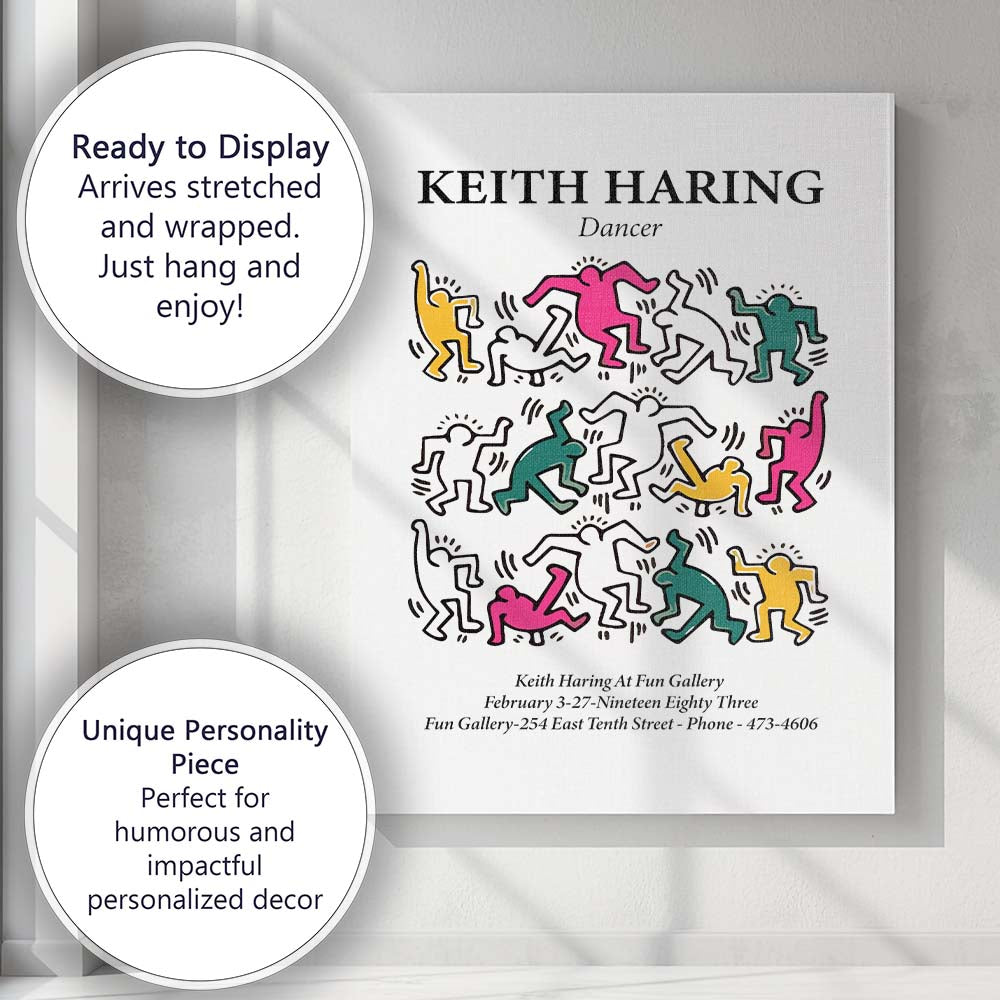 Keith Haring Colourful Dancing Figures Exhibition Style Canvas Wall Art Print Decor Picture Ready to Hang