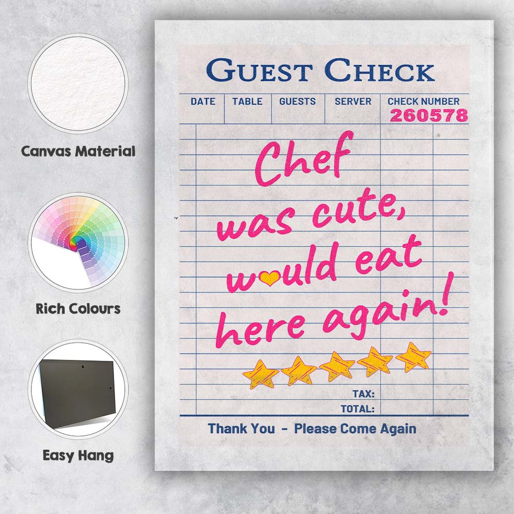 Guest Check Restaurant Review Typography Pink Retro Poster Canvas Wall Art Print Decor Picture Ready to Hang